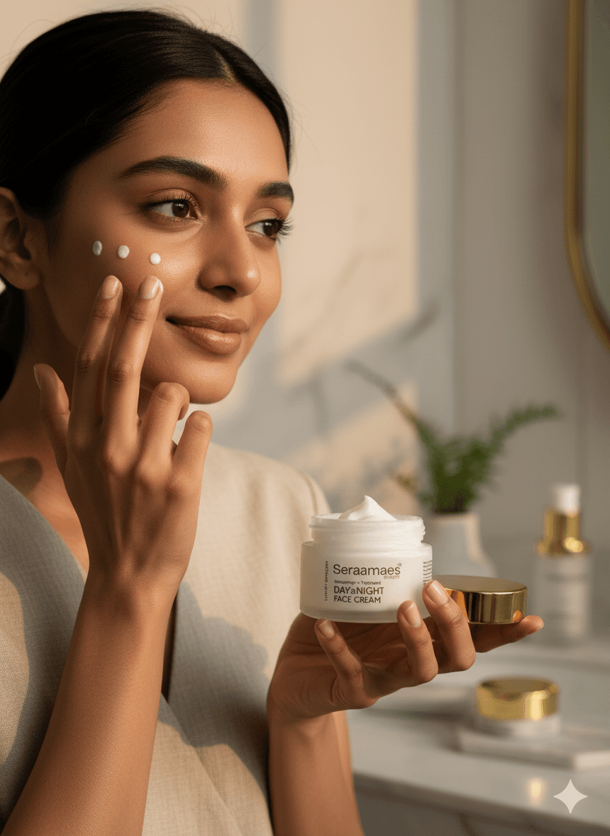 Woman applying skincare